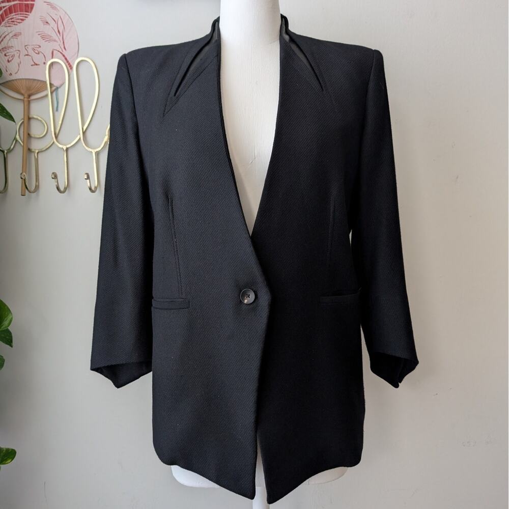 helmut lang intermix leather trim wool jacket